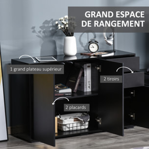 Commode buffet de rangement 2 tiroirs coulissants 3 portes étagère réglable panneaux de particules 117 x 36 x 74 cm noir