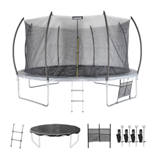 Trampoline rond Ø 430cm gris avec filet de protection intérieur - Venus Inner XXL –  échelle. bâche. filet pour chaussures et kit d'ancrage 4.30m 430 cm