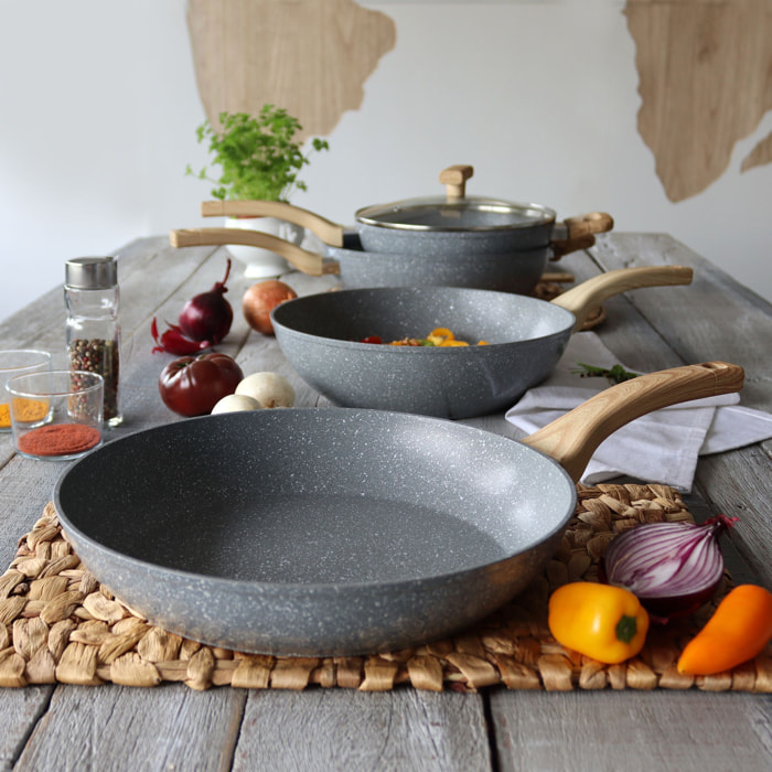 Poêle en aluminium effet pierre 30cm - tous feux CANNELLE