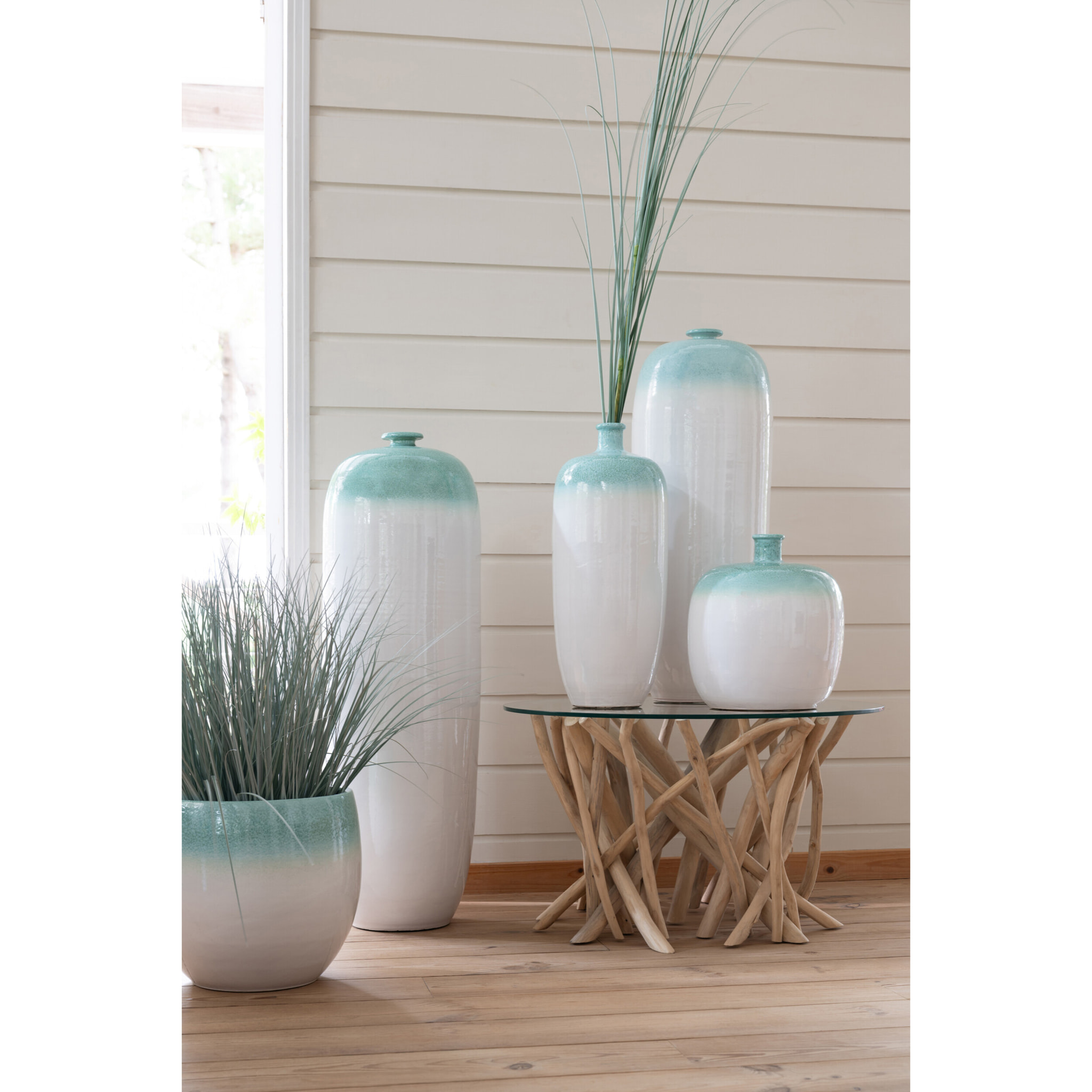 J-Line Vase - céramique - vert menthe/blanc - medium