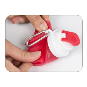 Mini bottiglia pieghevole arrotolabile da 320ml, in silicone di grado alimentare. Con moschettone.