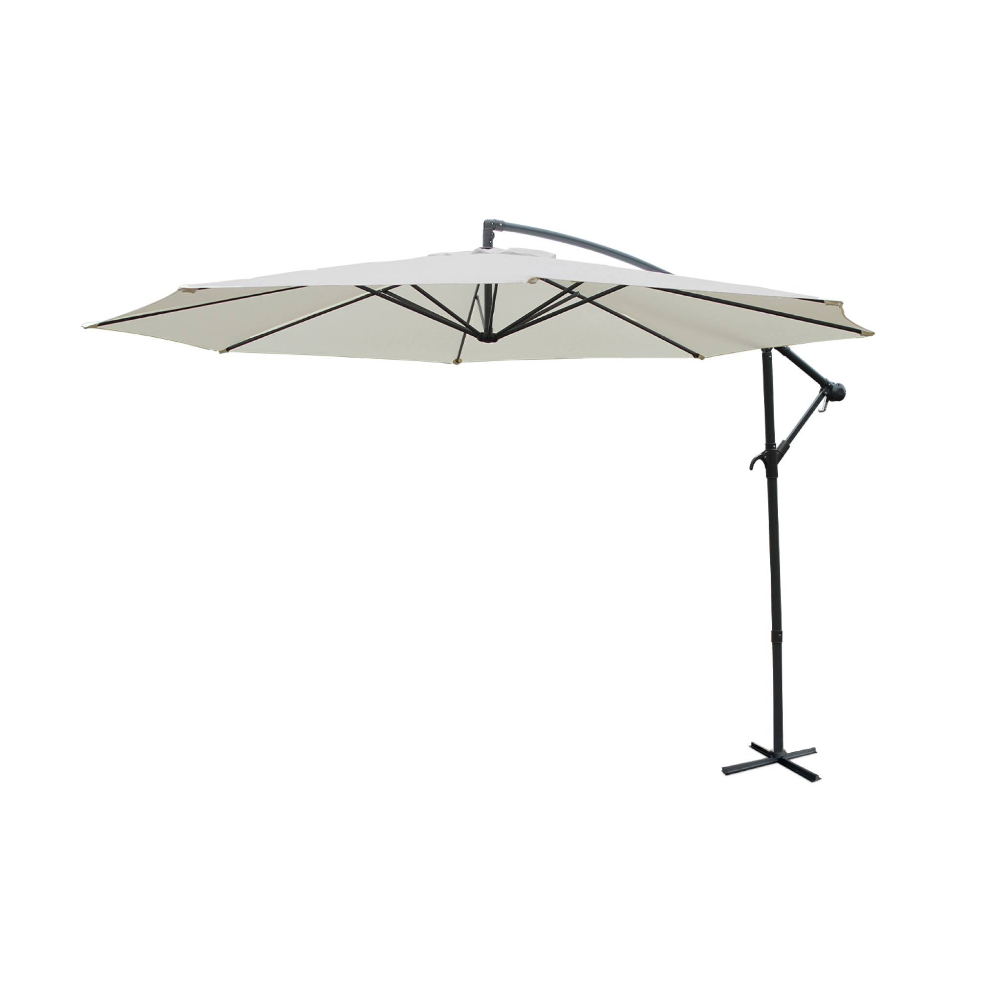 Parasol déporté Ø350cm - Hardelot - Coloris Écru. structure anthracite. manivelle anti-retour.