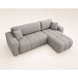 Nicole - canapé d'angle réversible 4 places convertible avec coffre en tissu - Gris clair
