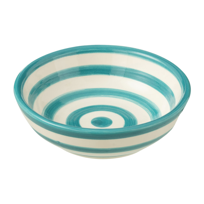 J-Line bol Granada Stripes Low - céramique - blanc/aqua - small - Ø 14 cm