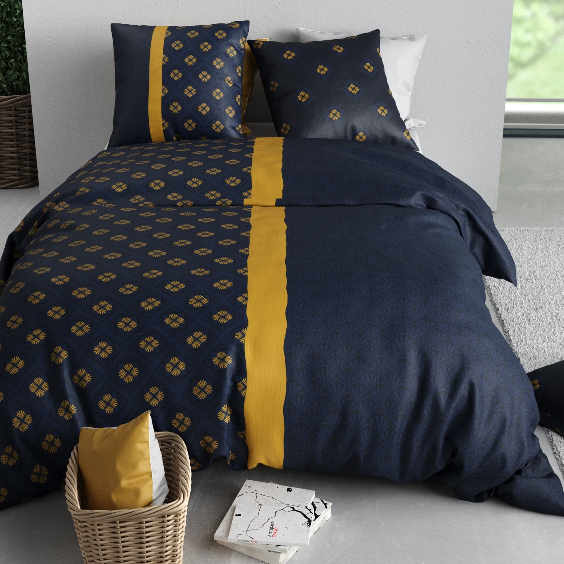 Parure housse de couette coton noir