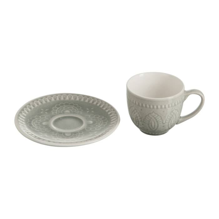 J-Line tasse + sous-tasse Boho - céramique - gris - 6 pcs