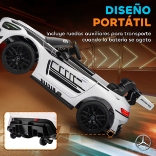 Coche Eléctrico para Niños, Mercedes-AMG GT3 Evo, Coche de Batería 12V, con Mando a Distancia 2,4 G, Motor Doble, Ruedas Auxiliares, Asa de Arrastre, Música Inalámbrica, Faros, Blanco