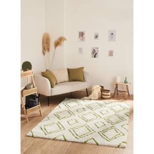 Terra - tapis shaggy de salon en laine artificielle vert prairie