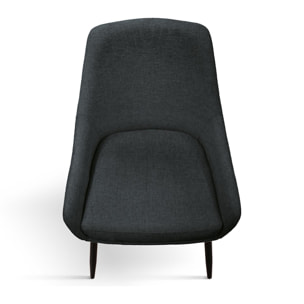 Set di 4 sedie TALLINN in tessuto antracite e gambe in metallo nero opaco, con braccioli