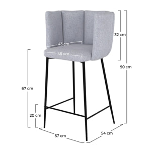 Lot de 2 chaises pour îlot central 67 cm en tissu gris clair - Rosy