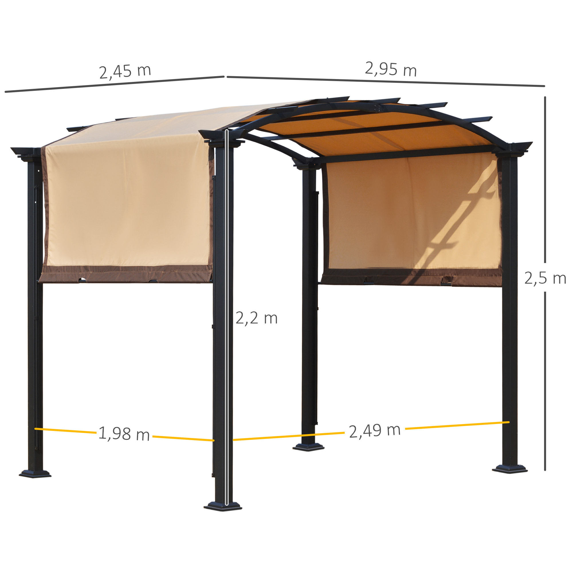 Pérgola 3x2,5m Cenador con Techo Retráctil Jardín Patio Terraza Poliéster Beige