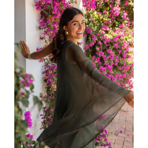 Vestido largo con capa asimétrico