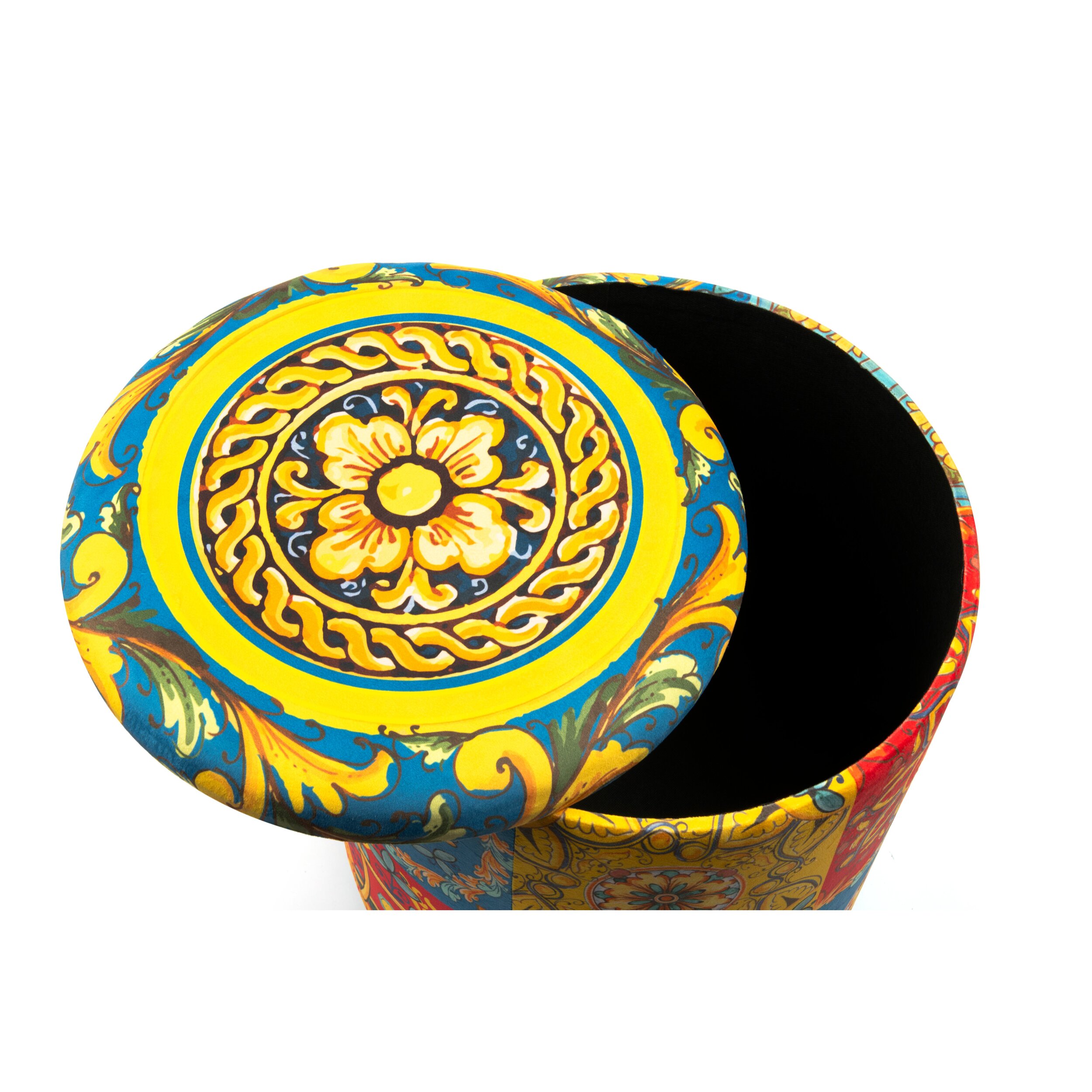 Pouf contenitore Excelsa Trinacria in velluto e legno 39x39x43 cm multicolore