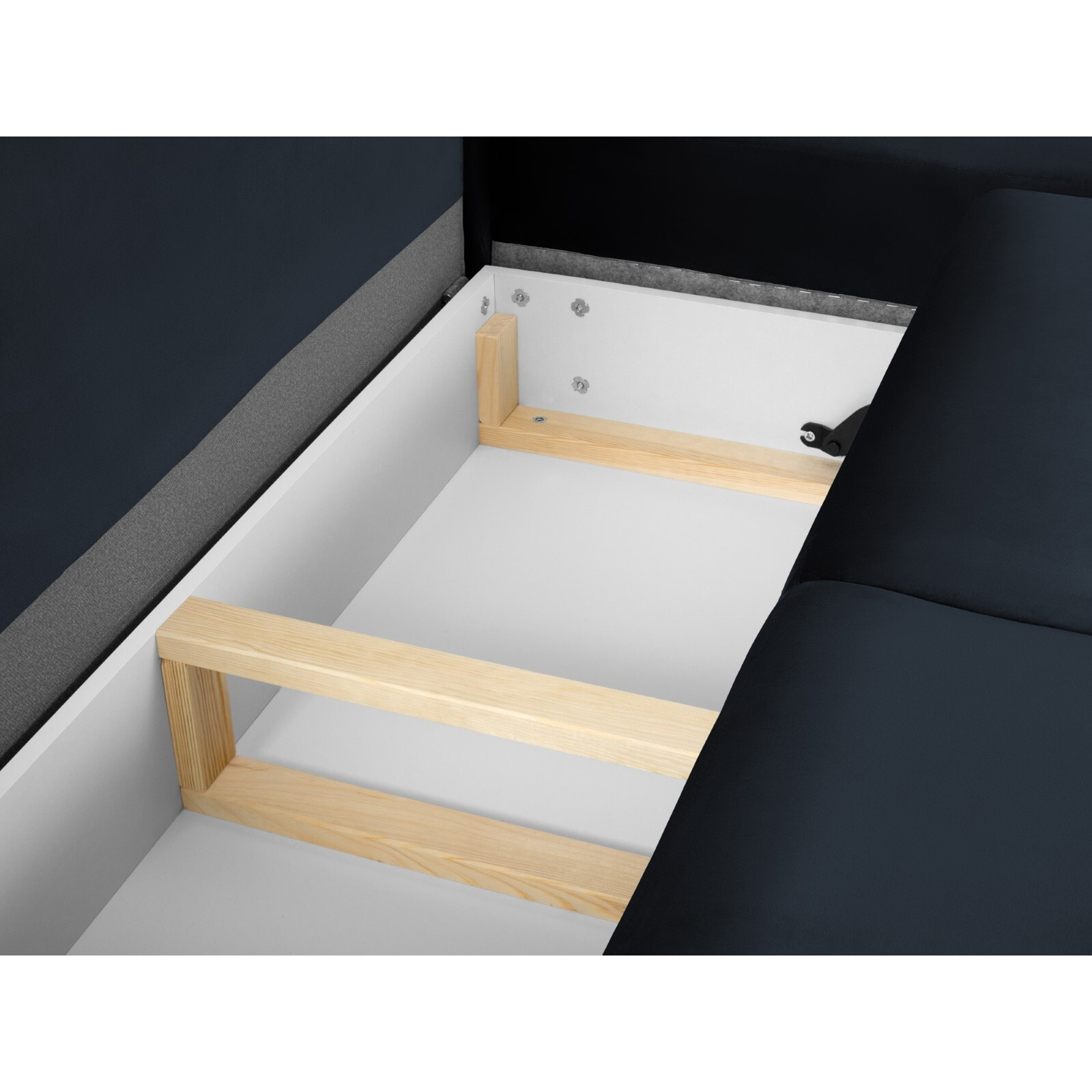 Canapé d'angle droit convertible avec coffre de rangement "Kyoto" 5 places en velours bleu foncé