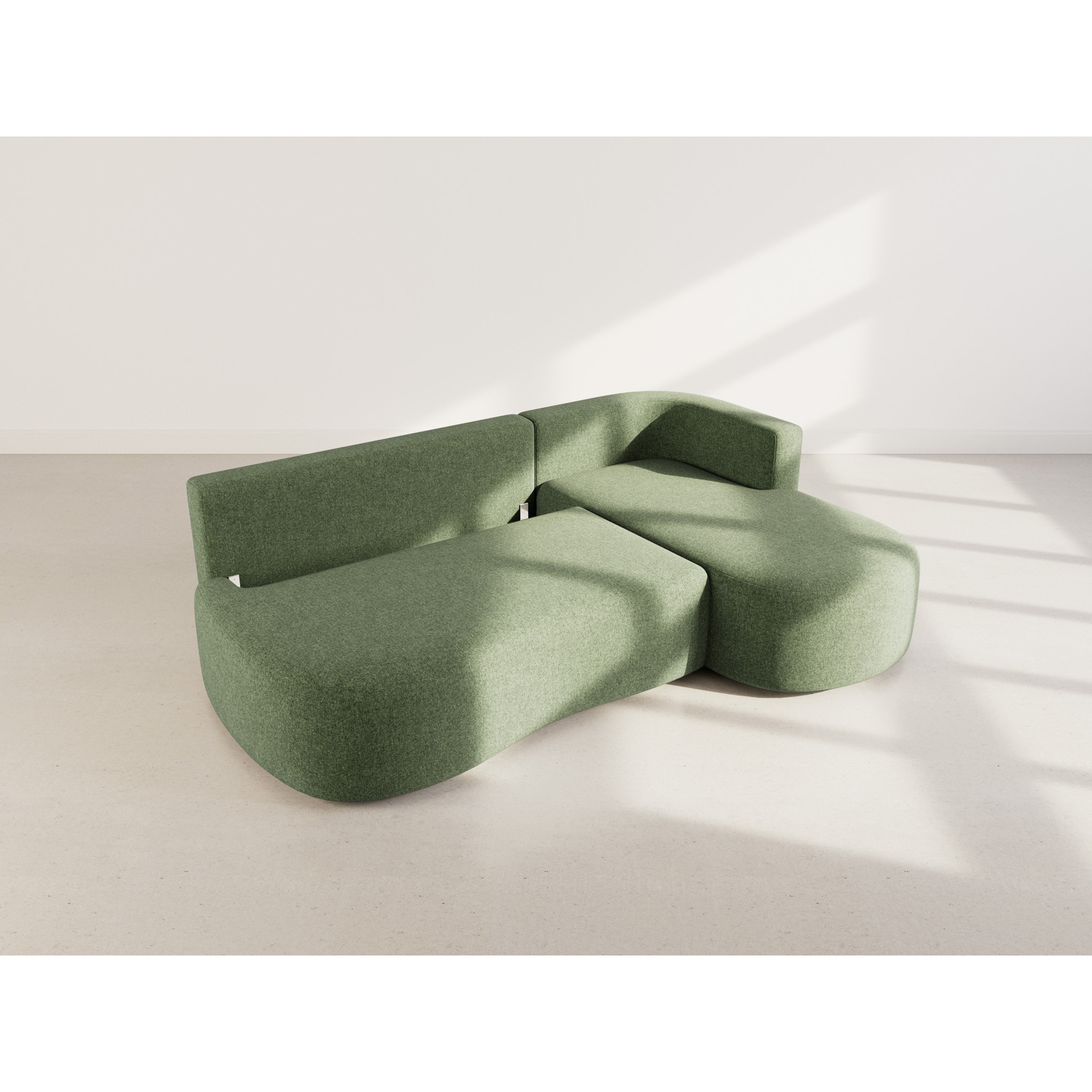 Mahina - canapé d'angle droit 4 places convertible avec coffre en tissu texturé - Vert