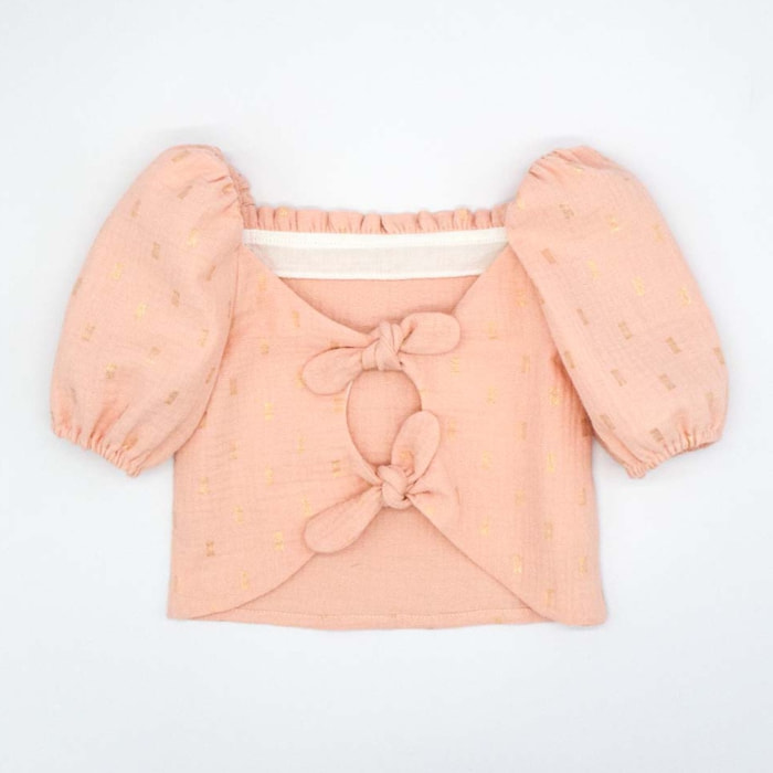 BLUSA MANGA ABULLONADA BRILLO ROSA