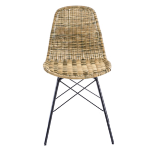 Table et chaises de jardin 8 personnes en bois de teck, résine tressée - Tiptur