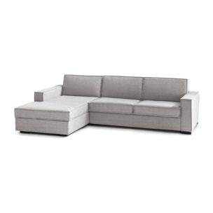 Divano fisso Perla, Divano ad angolo, 100% Made in Italy, Sofà Soggiorno con, penisola contenitore Sinistra, con Braccioli slim, Cm 260x95h90, Grigio