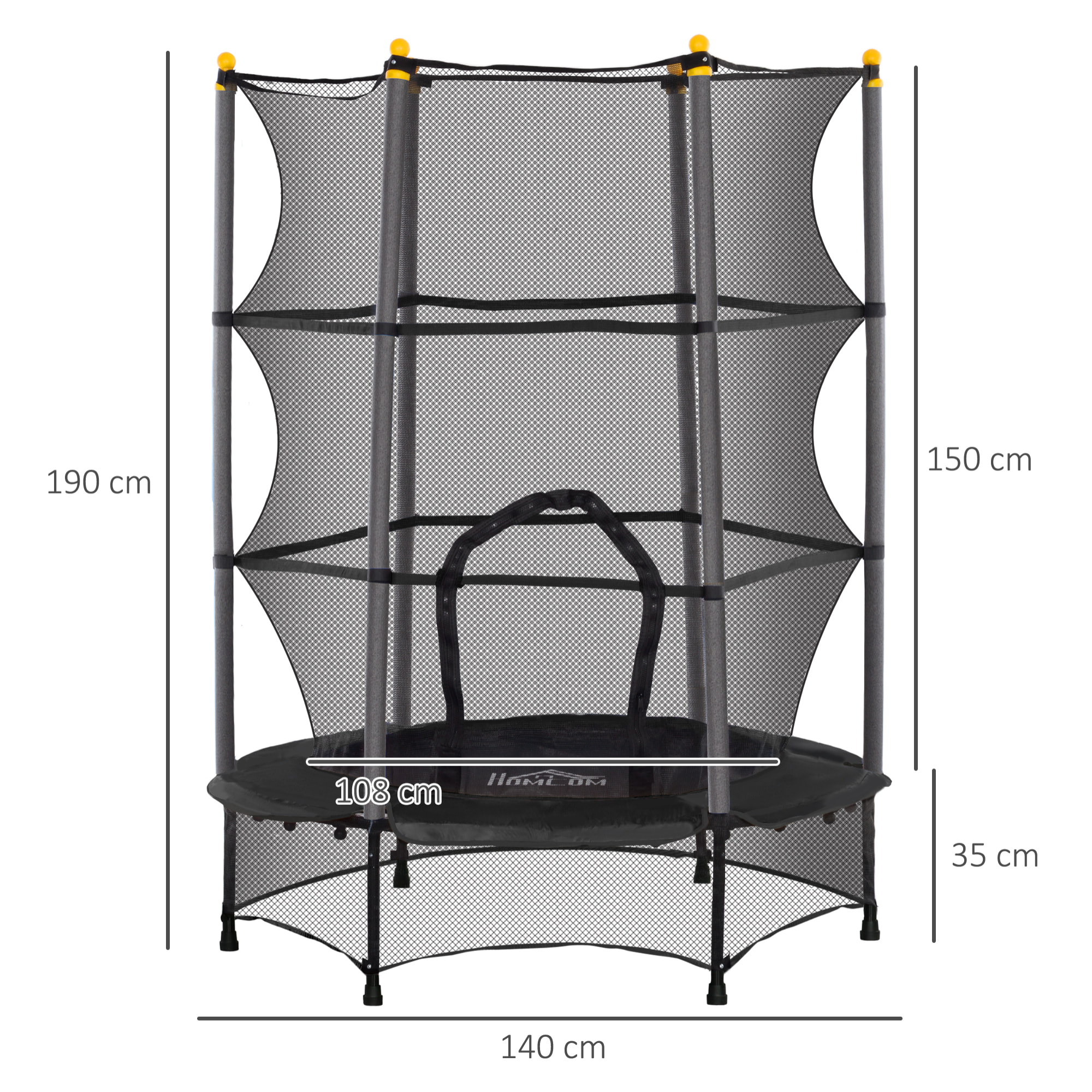 Cama Elástica Infantil Ø140x190 cm Trampolín para Niños de +3 Años con Red de Seguridad y Marco de Acero para Interior y Exterior