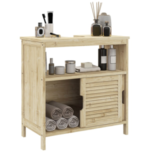 Mueble Bajo Lavabo de Bambú, Armario Debajo de Lavabo con Puertas Correderas de Lamas, Compartimento Abierto, Estilo Moderno, 60x30x60 cm, Natural