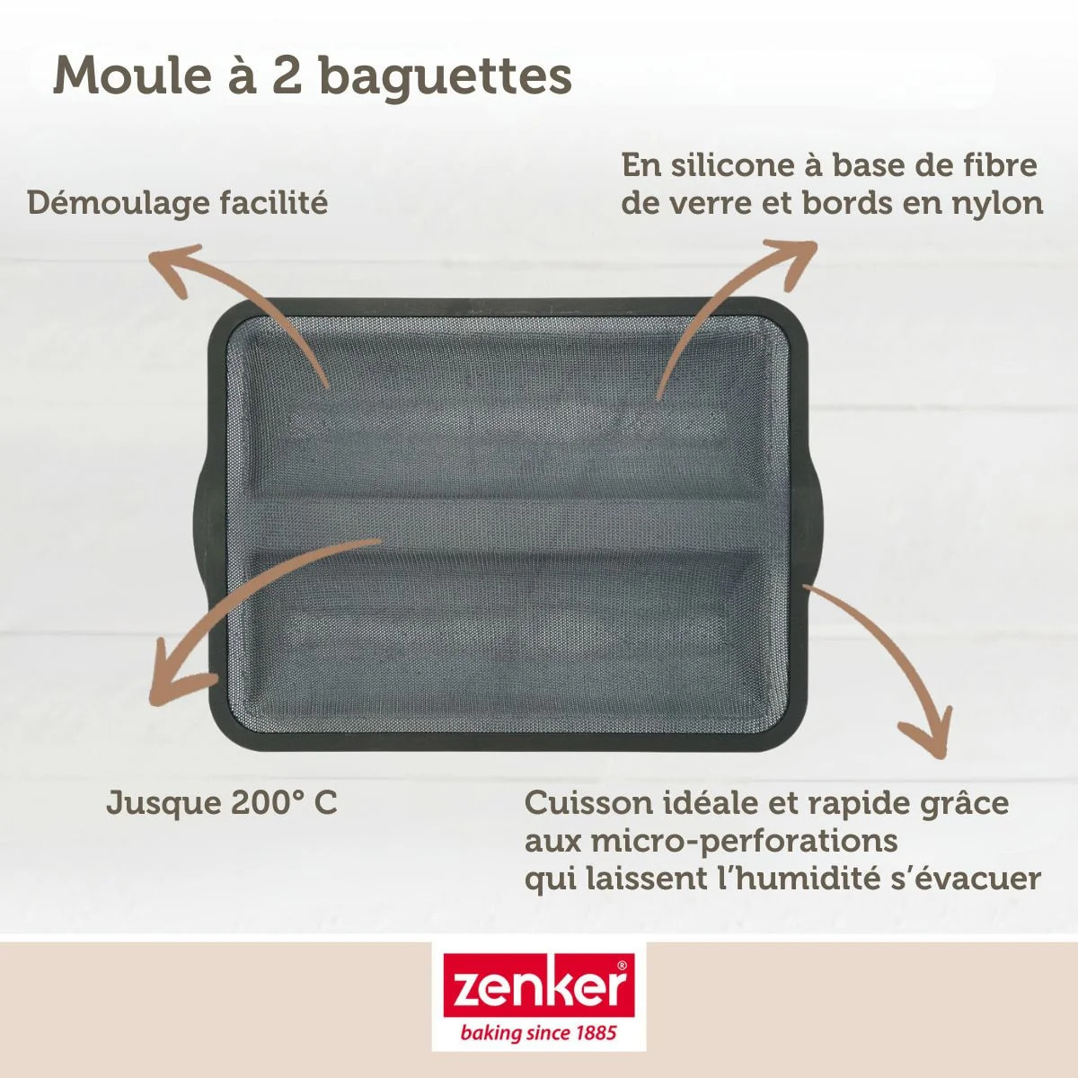 Moule à baguettes de pain 36 x 26 cm Zenker Silicone fibre de verre