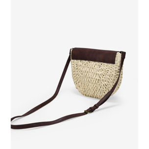 Bolso bandolera de rafia beige con solapa