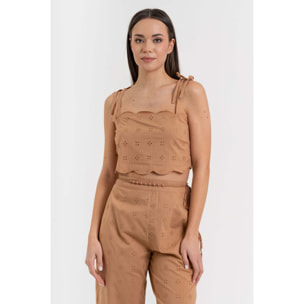 Kocca - Top crop in cotone sangallo con spalline a fiocco Donna