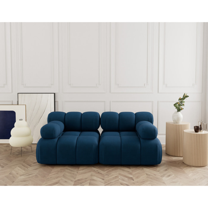 Ruby - canapé droit modulable 2 places en velours texturé - Bleu