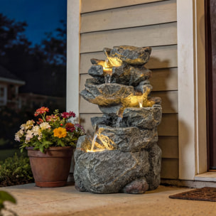 Fontaine de jardin cascade LED 6 niv. effet pierre pompe à eau réglable incluse