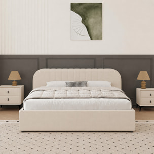 Lit avec coffre de rangement 160x200cm en velours beige MASON