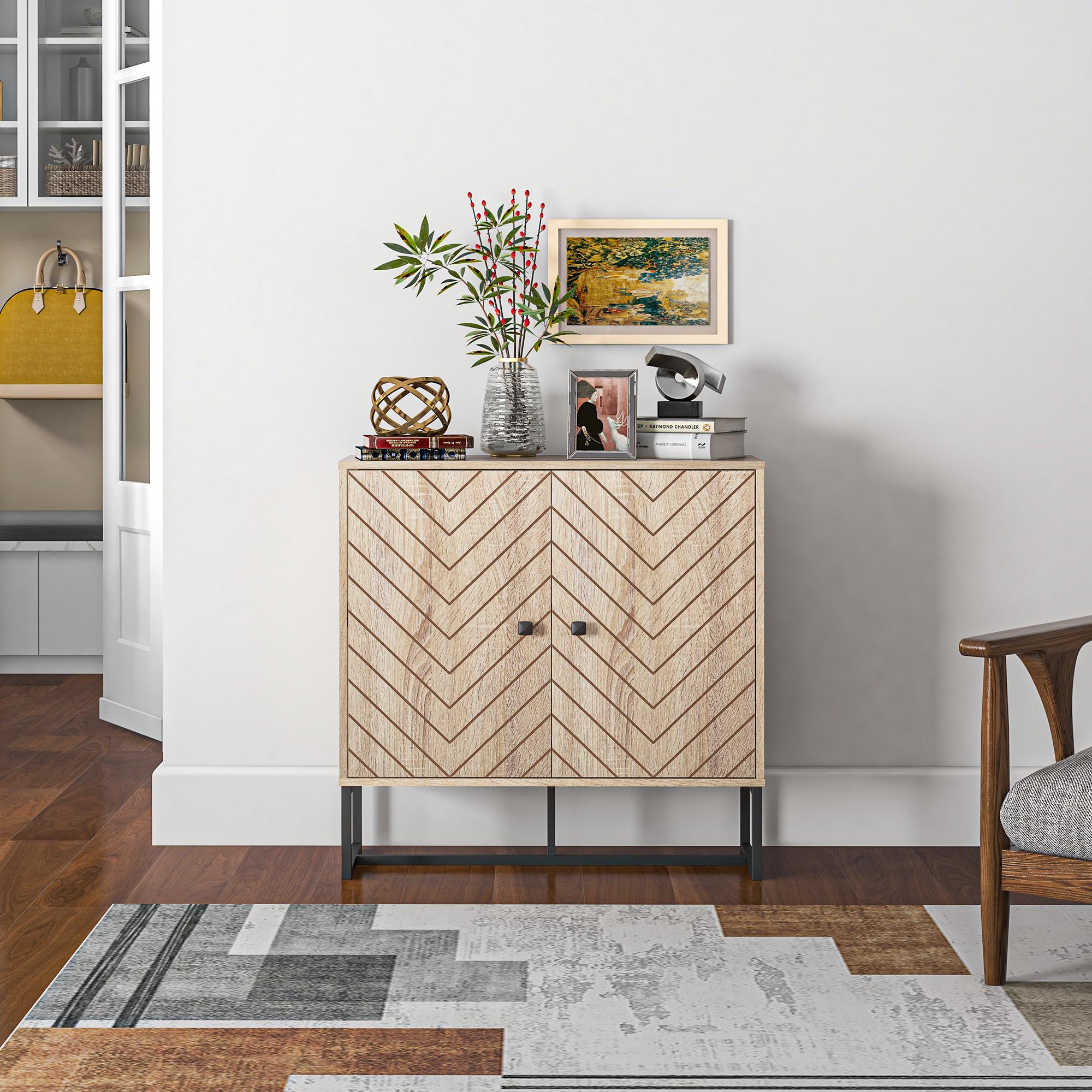 Aparador de Cocina Armario Buffet con 2 Puertas y Estantes Armario de Almacenaje para Comedor Salón Dormitorio Estilo Moderno 80x29,5x80 cm Madera Natural y Negro