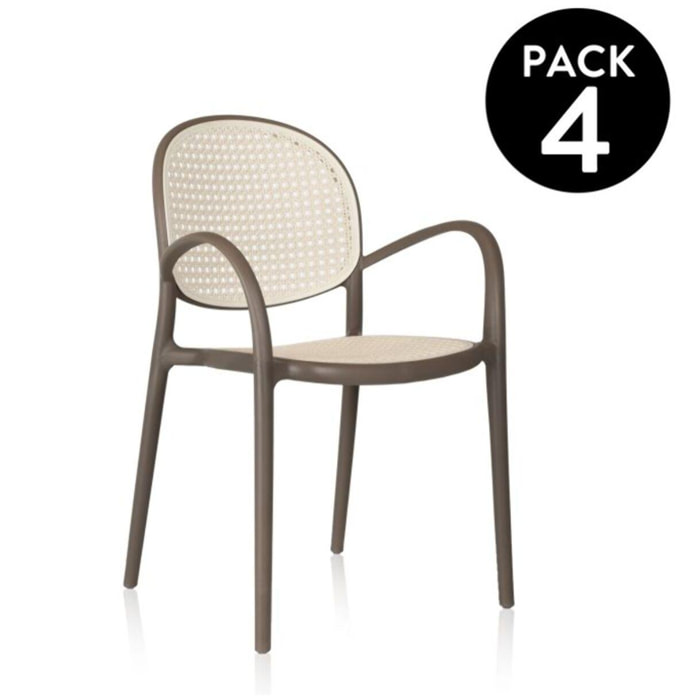 Pack 4 sillas de exterior Klux Arm Taupé - rattan