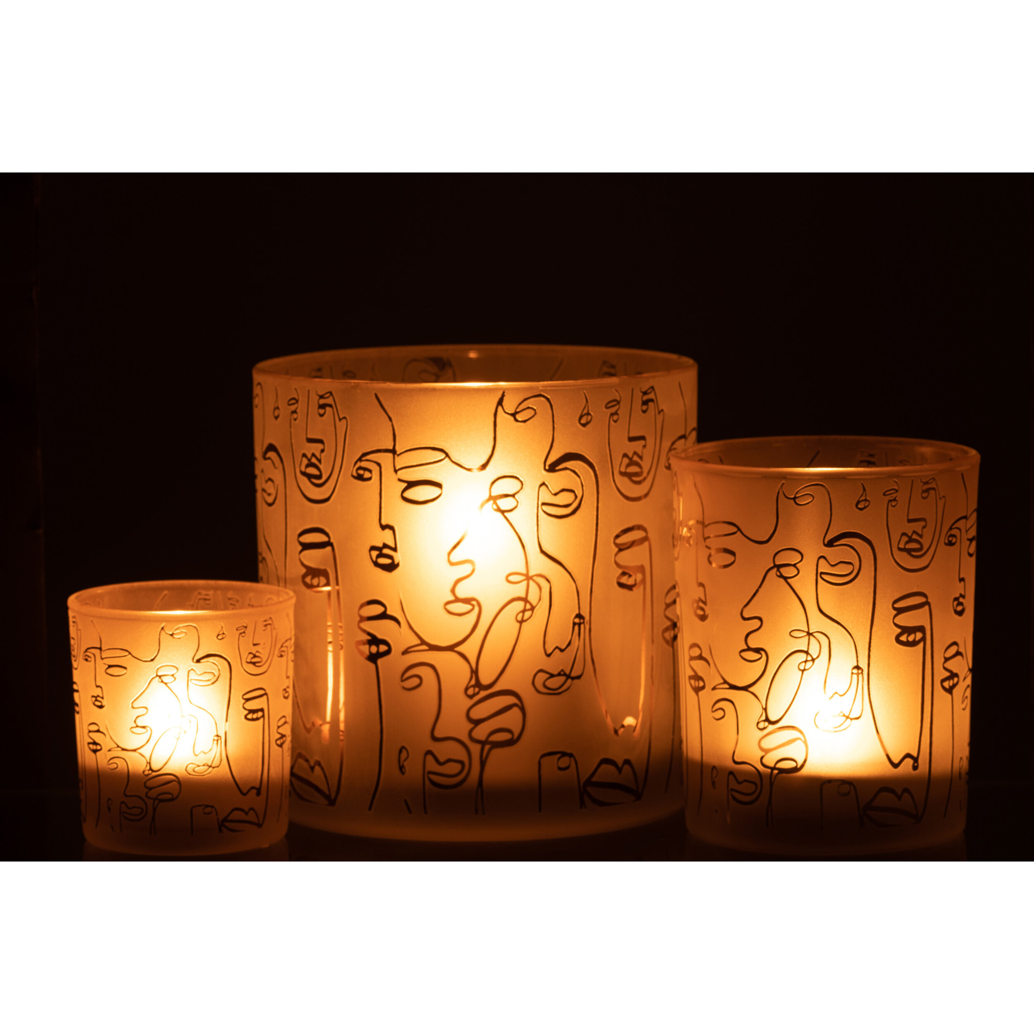 J-Line photophore Happy Faces - verre - beige - large