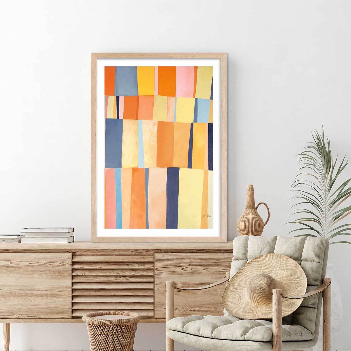 Poster happy quadri Affiche + cadre en bois - Chêne