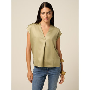 Oltre - T-shirt bimaterica con scollo a V - Verde