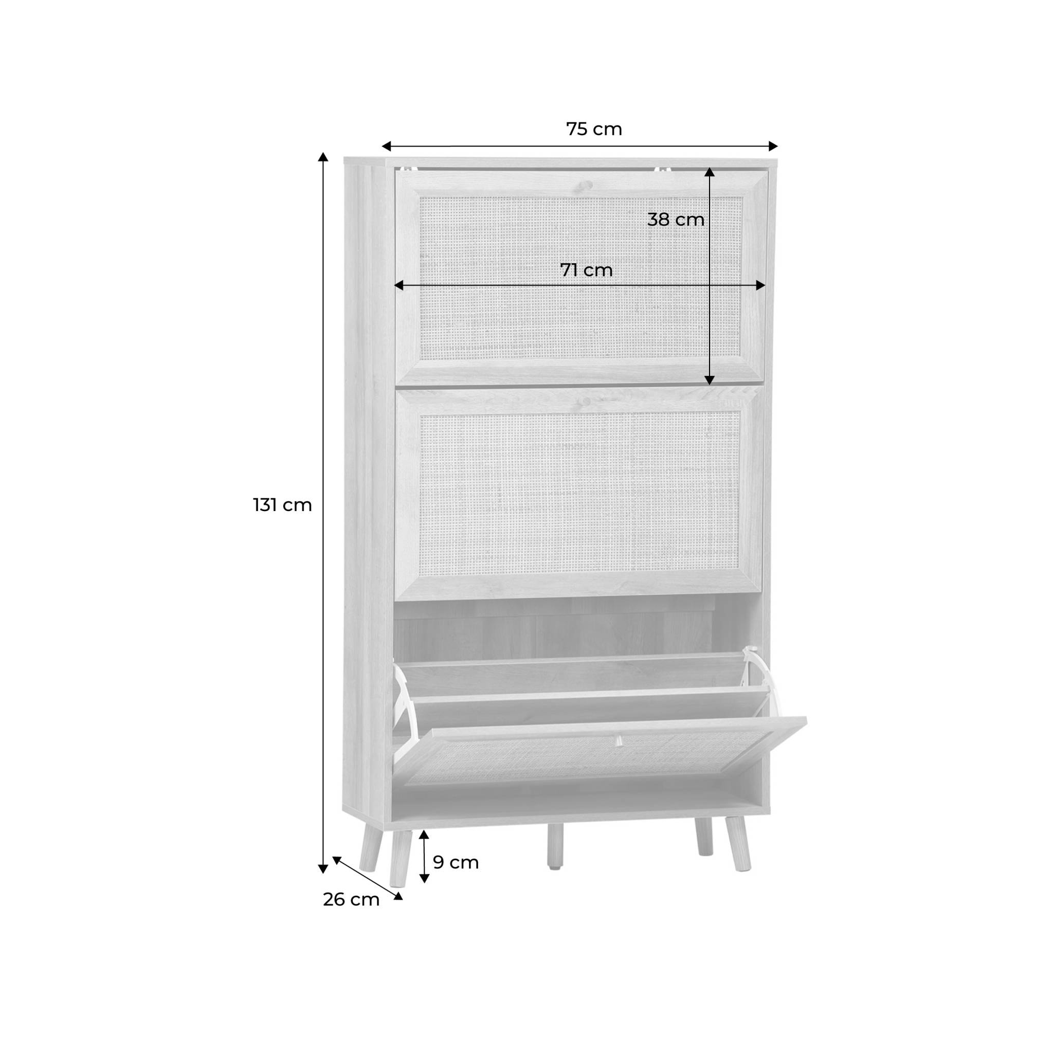 Meuble à chaussures décor bois et cannage 3 abattants  BOHÈME