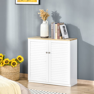 HOMCOM Aparador de 2 Puertas Diseño de Persiana con Estante Ajustable Armario Auxiliar de Almacenaje Moderno para Salón Dormitorio 80x30x78,5 cm Blanco