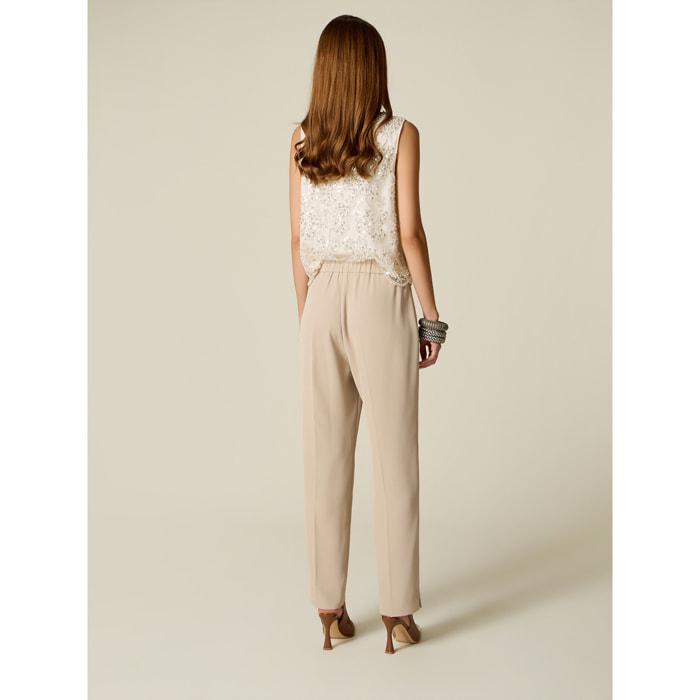 Oltre - Pantalones formales con raya marcada - Beige