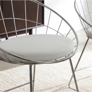 Lot de 2 chaises en métal chromé et coussin blanc ALEX