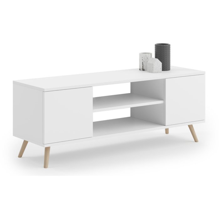 Mobile Porta TV Focus Bianco con Piedini in Legno di Faggio