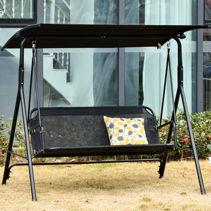 Columpio de Jardín 2 Plazas Silla Balancín Techo Ajustable 172x110x155cm Negro