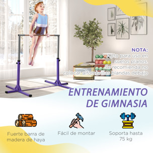 Barra de Gimnasia para Niños de +3 Años Barra de Entrenamiento con Altura Ajustable 92-150 cm Barra Horizontal de Gimnasia Carga 75 kg 194x121x150 cm Violeta