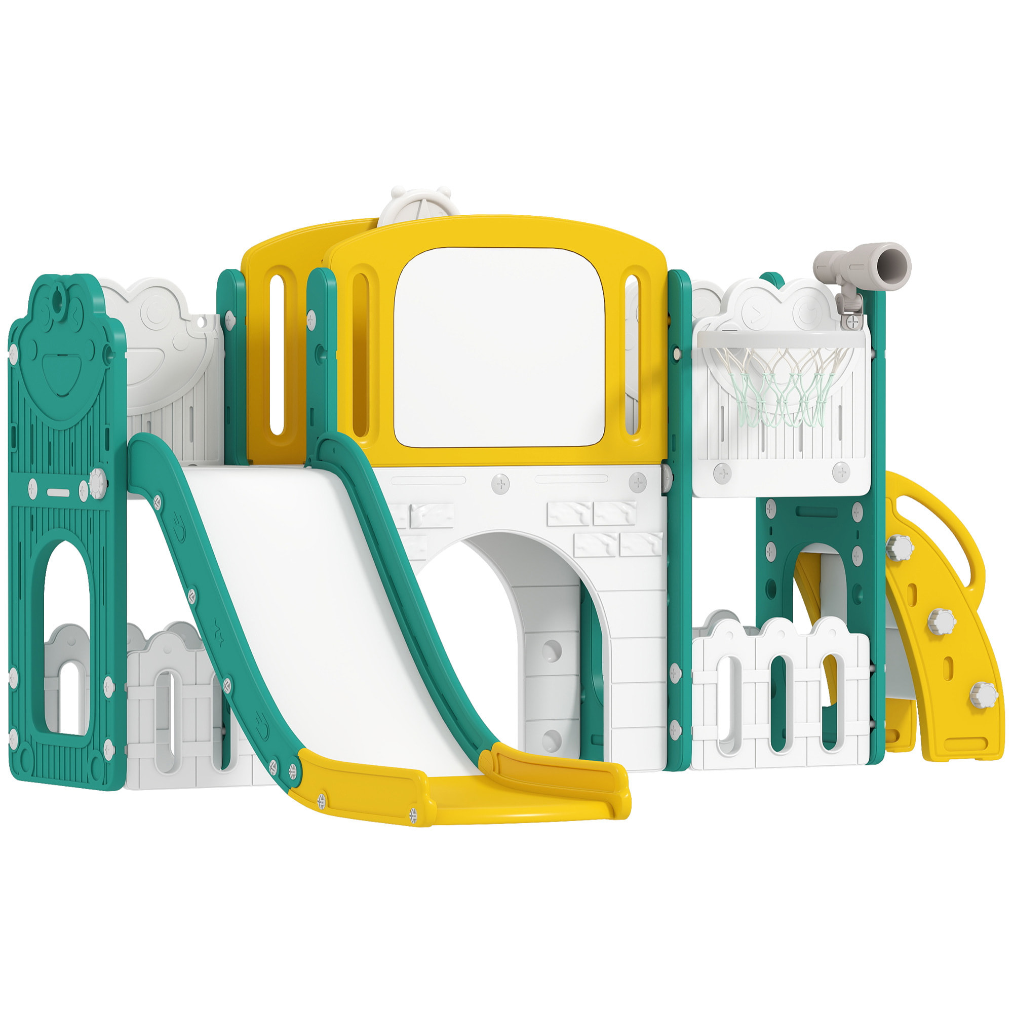 Portique aire de jeu enfant 7 en 1 HDPE blanc jaune vert