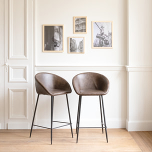 Lot de 2 tabourets de bar en simili marron ACHILLE