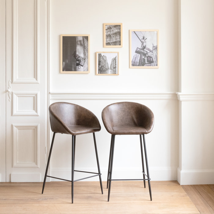 Lot de 2 tabourets de bar en simili marron ACHILLE