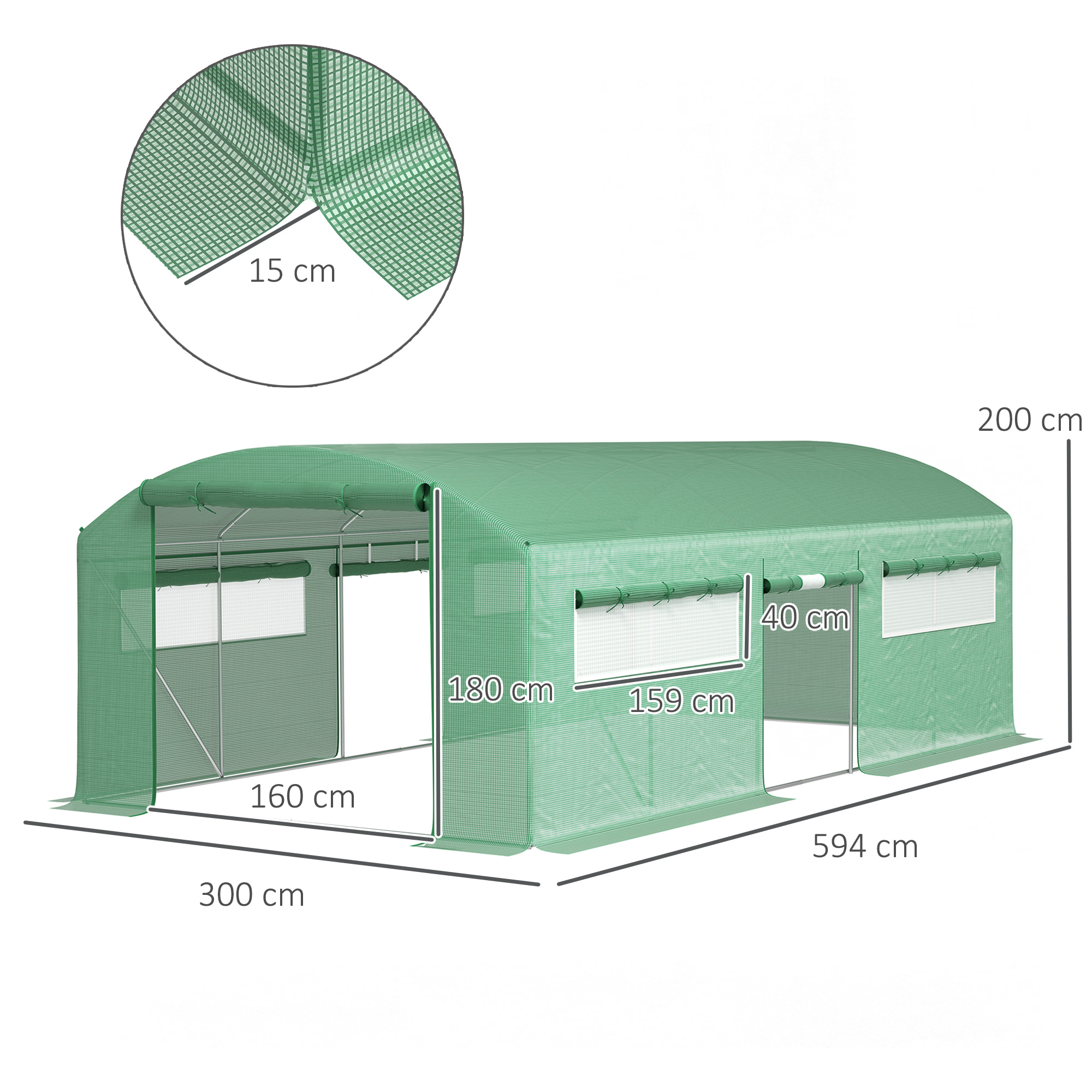 Invernadero de Exterior 6x3x2 m Invernadero de Túnel con 6 Ventanas de Malla Cubierta de PE Anti-UV y 3 Puertas Enrollables con Cremallera Invernadero para Jardín Patio Verde