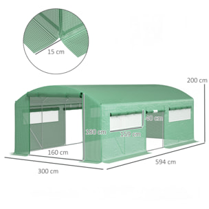 Invernadero de Exterior 6x3x2 m Invernadero de Túnel con 6 Ventanas de Malla Cubierta de PE Anti-UV y 3 Puertas Enrollables con Cremallera Invernadero para Jardín Patio Verde