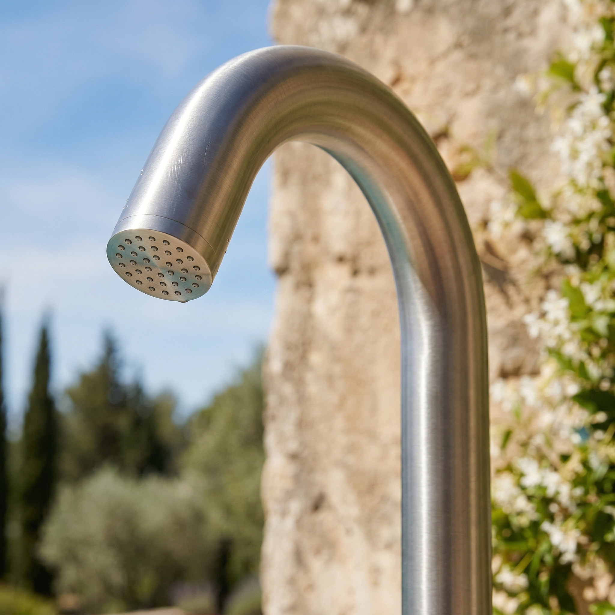 Douche extérieure NATUREL inox 316L 229 cm - rince-pieds - piscine & jardin (TS1002)