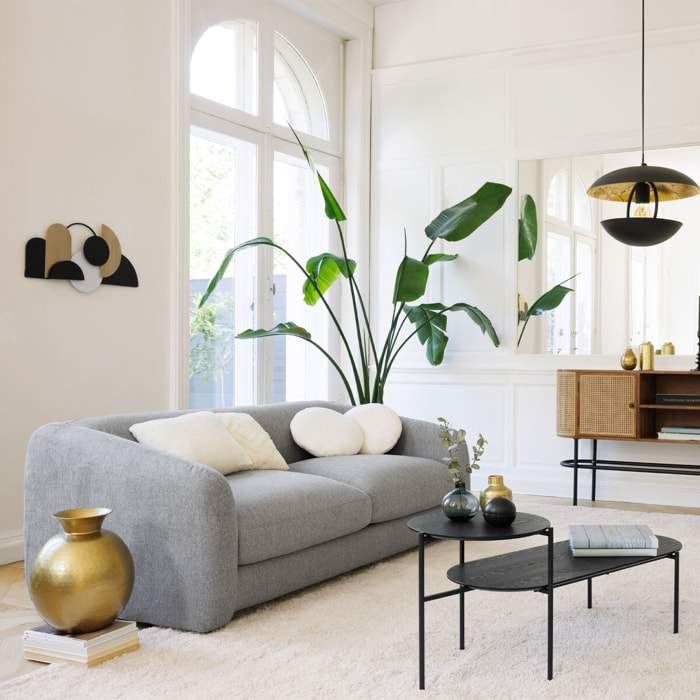 Table basse 2 niveaux "Kemi" en placage noyer & métal 118x43cm noir