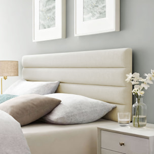 Cabecero de Cama 140 cm, Altura Ajustable 3 Niveles 106/116/126 cm, Cabezal de Cama Tapizado en Lino, Acolchado Linea, con Patas de Acero, Montado a la Pared, Cabecero para Dormitorio, Beige